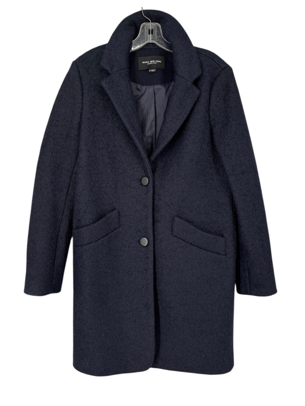 Marc New York Textured Boucle Wool Blend Coat Womens 8 Navy Blue Old Money